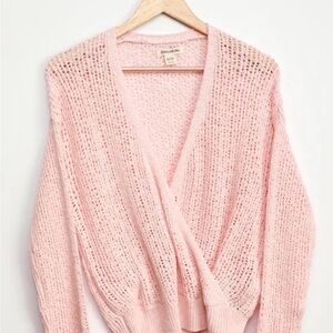 Billabong Sweet Bliss Light Pink Loose Knit Faux-Wrap Sweater Top